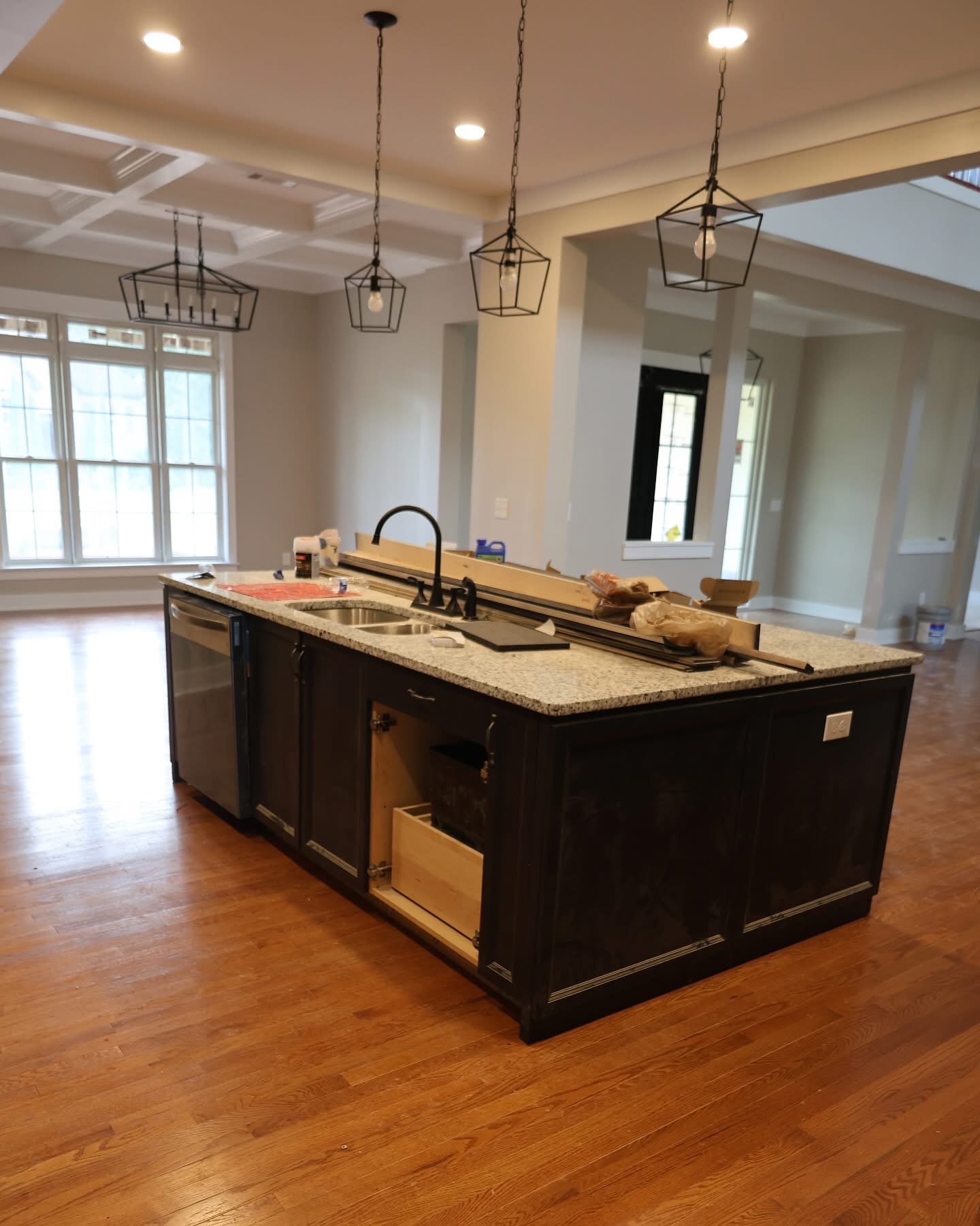 Kitchen island installation inside the modern farmhouse